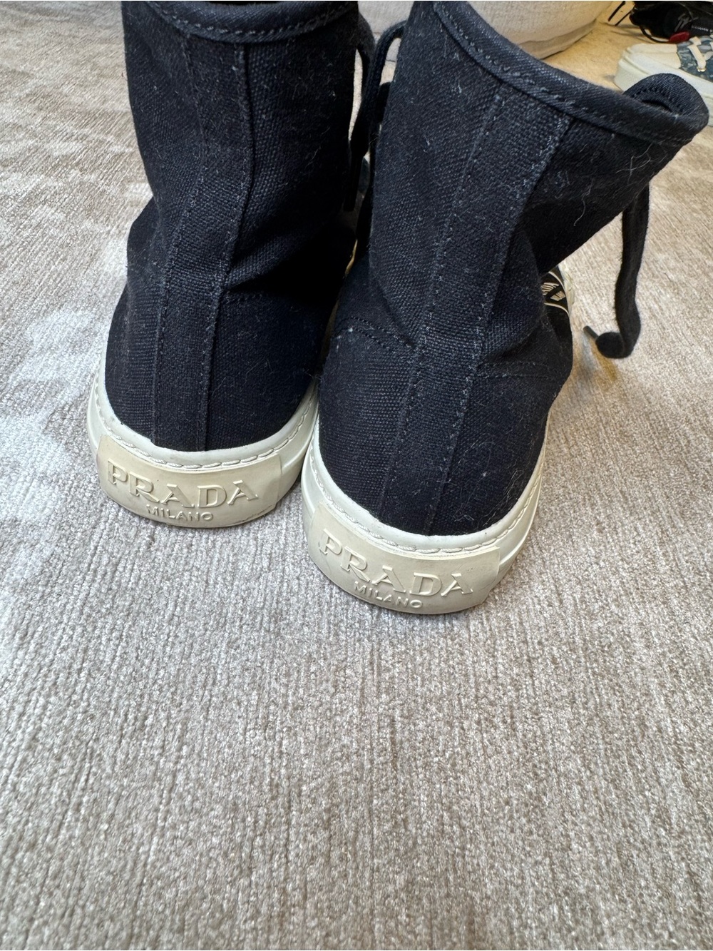 Prada Black Canvas High-Top Sneakers with Cream Sole/ No Box - Picture 5 of 6